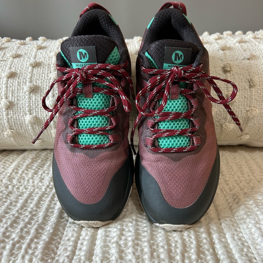 Merrell Burgundy Trail Sneakers with Teal Accents